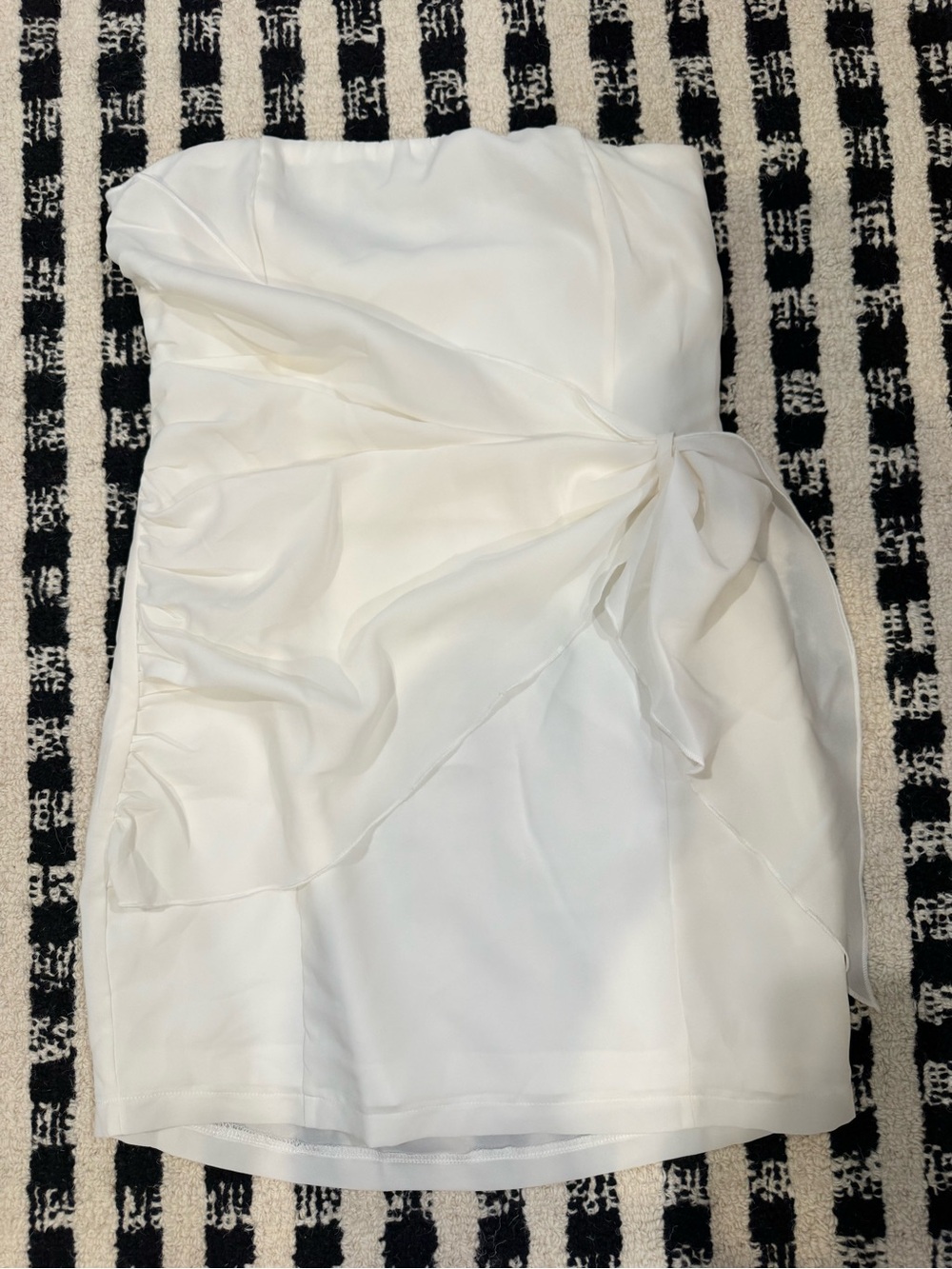 Strapless White Ruffled Mini Dress
